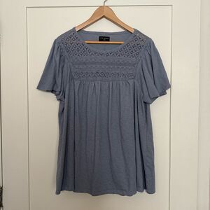 Lane Bryant Top Womens Plus Size 18/20 Blue Lace Yoke Feminine Romantic Cottage